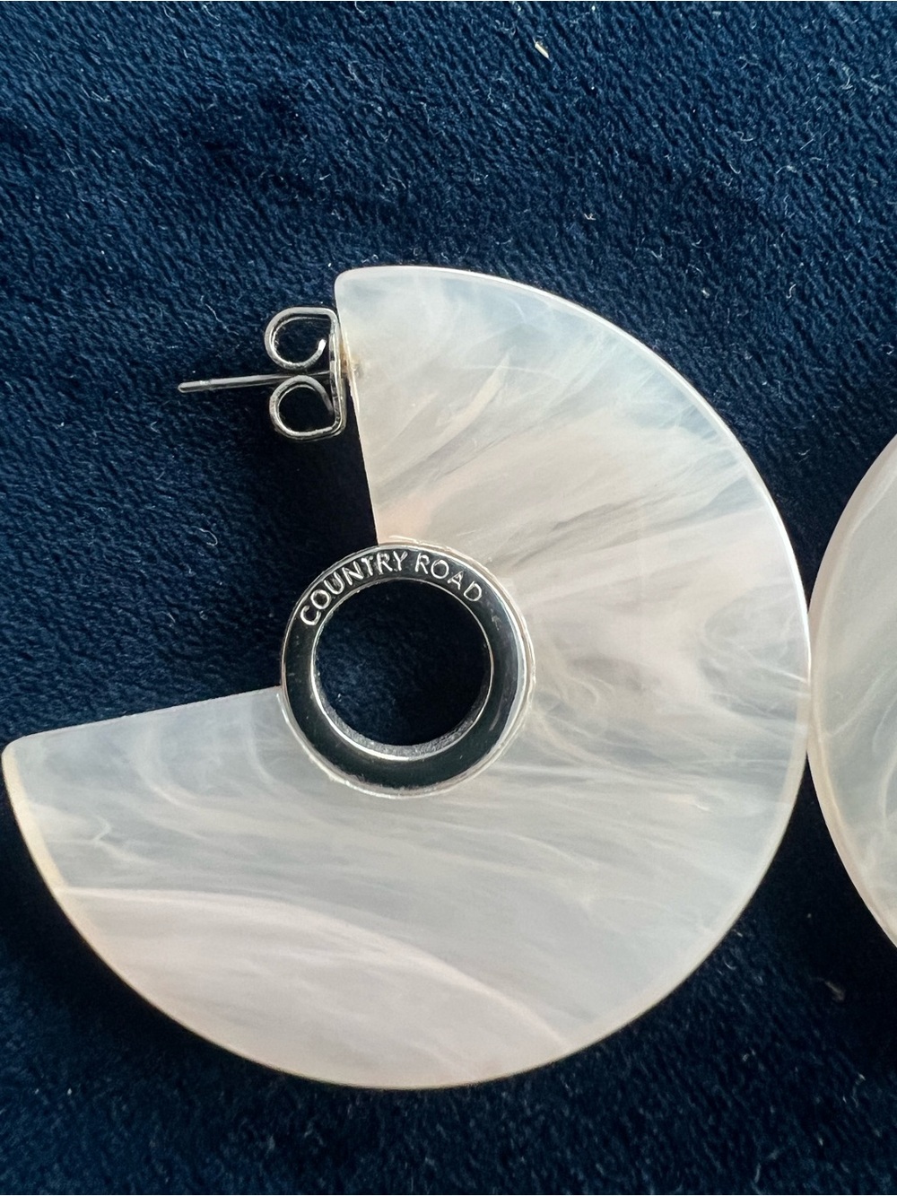 Country Road Marbled pink/White circular Earrings with Silver Accent - Picture 2 of 4